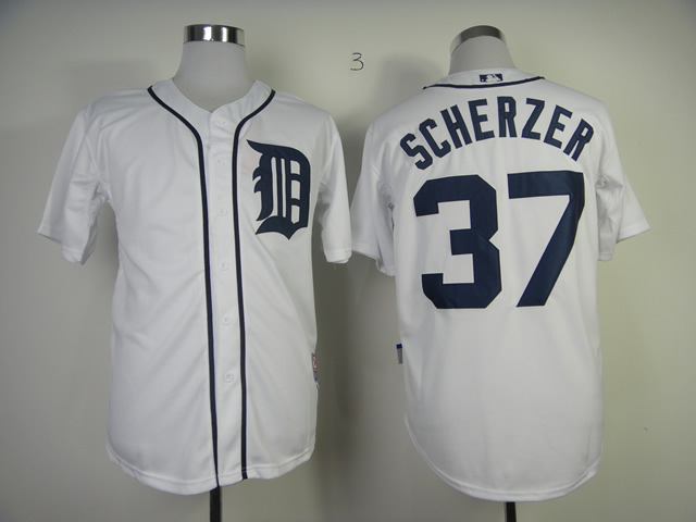 Men Detroit Tigers 37 Scherzer White MLB Jerseys